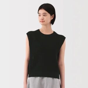 Muji Women's High Twisted Yarn Mesh French Sleeve Sweater in Black Size XS